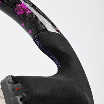 LED Shifter Indicator Display – Flake Style Forged Carbon & Alcantara Steering Wheel (Flat Bottom)