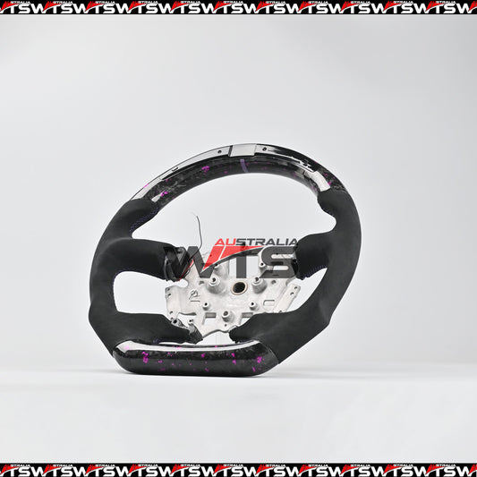 LED Shifter Indicator Display – Flake Style Forged Carbon & Alcantara Steering Wheel (Flat Bottom)